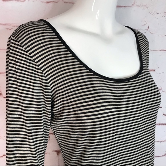 MAX STUDIO Black + Grey Stripe Black Lace Cuff + Hem long sleeve knit top SMALL - Picture 3 of 11